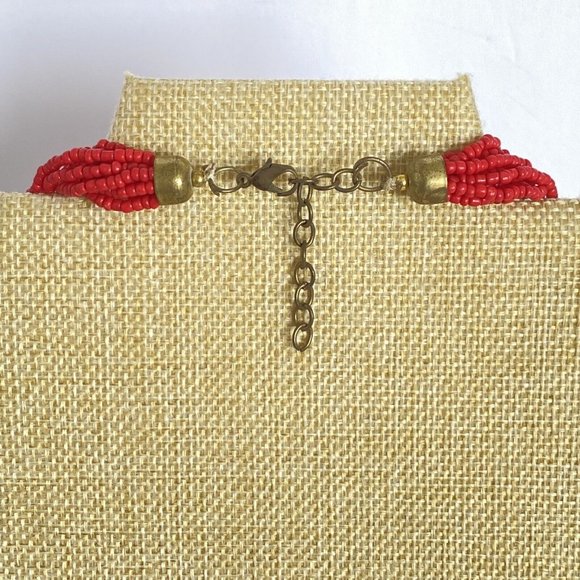 Multi-Strand Bohemian Beaded Red Brown Gold Tone Adjustable Length Necklace - Picture 6 of 6